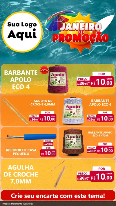 Modelo de TV para TV Vertical com o tema Janeiro de Promoção para Armarinho e Aviamentos