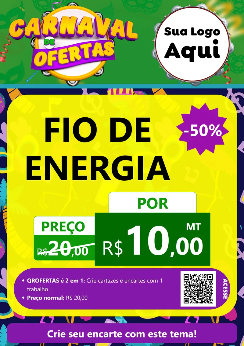 Modelo de Cartaz para Cartaz A4 Vertical com o tema Carnaval de Ofertas para Materiais Elétricos