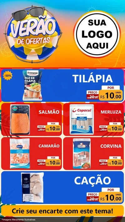 Modelo de TV para TV Vertical com o tema Verão de Ofertas para Peixaria
