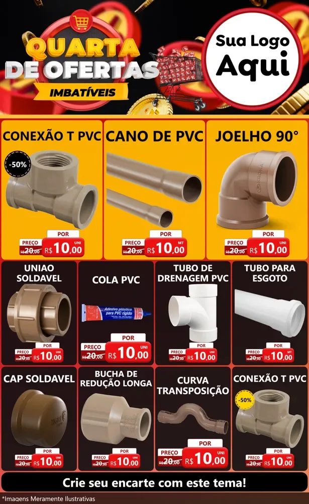 Modelo de Encarte para Encarte Grande com o tema Quarta de Ofertas Imbatíveis para Tubos e conexões