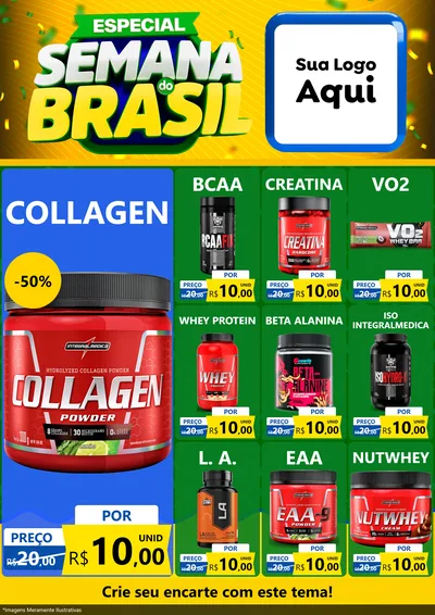 Modelo de Encarte para Encarte A4 Vertical com o tema Especial Semana do Brasil para Suplementos alimentares