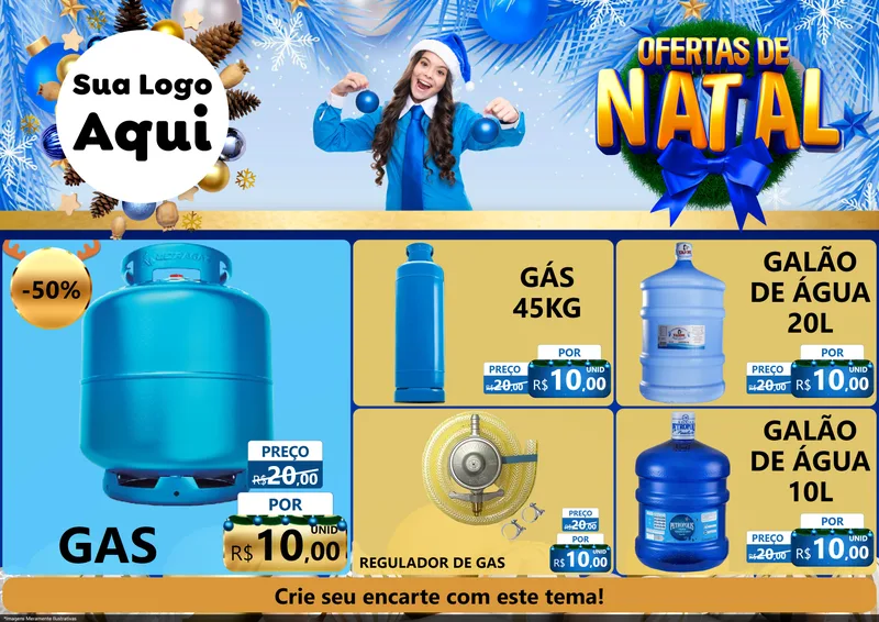 Modelo de Encarte para Encarte A4 Horizontal com o tema Ofertas de Natal para Água e gás