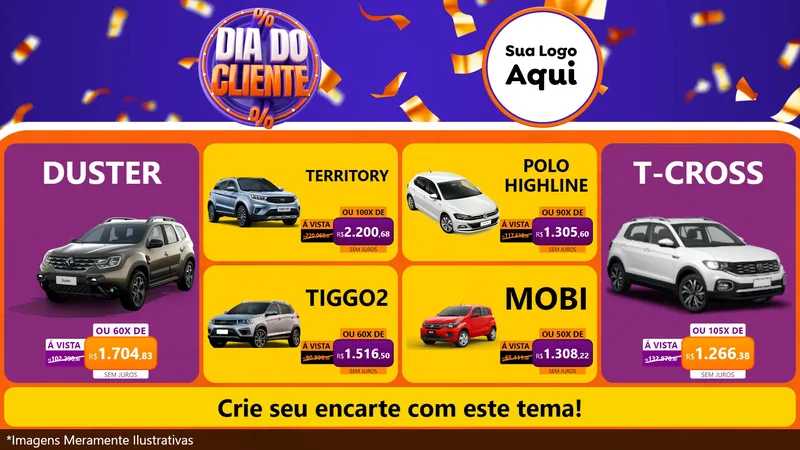 Modelo de TV para TV Horizontal com o tema Dia do Cliente para Concessionaria de Carros