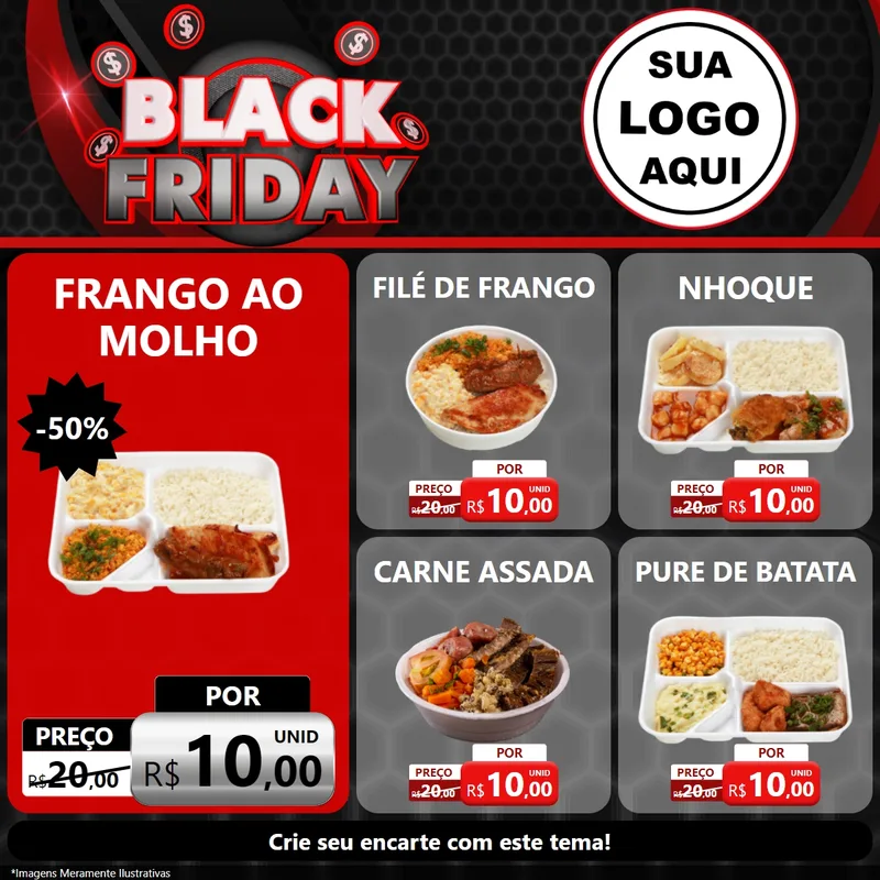 Modelo de Rede Social para Feed Facebook com o tema Black Friday para Restaurante