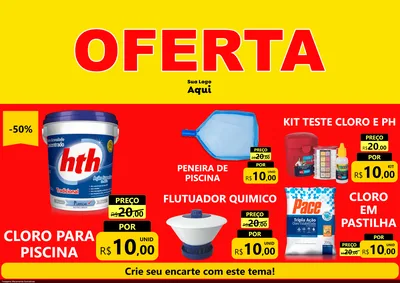Modelo de Encarte para Encarte A4 Horizontal com o tema OFERTA - Vermelho Cartaz para Produtos para Piscina