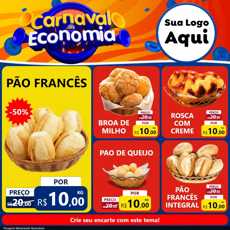Modelo de Rede Social para Feed Facebook com o tema Carnaval da Economia para Padaria