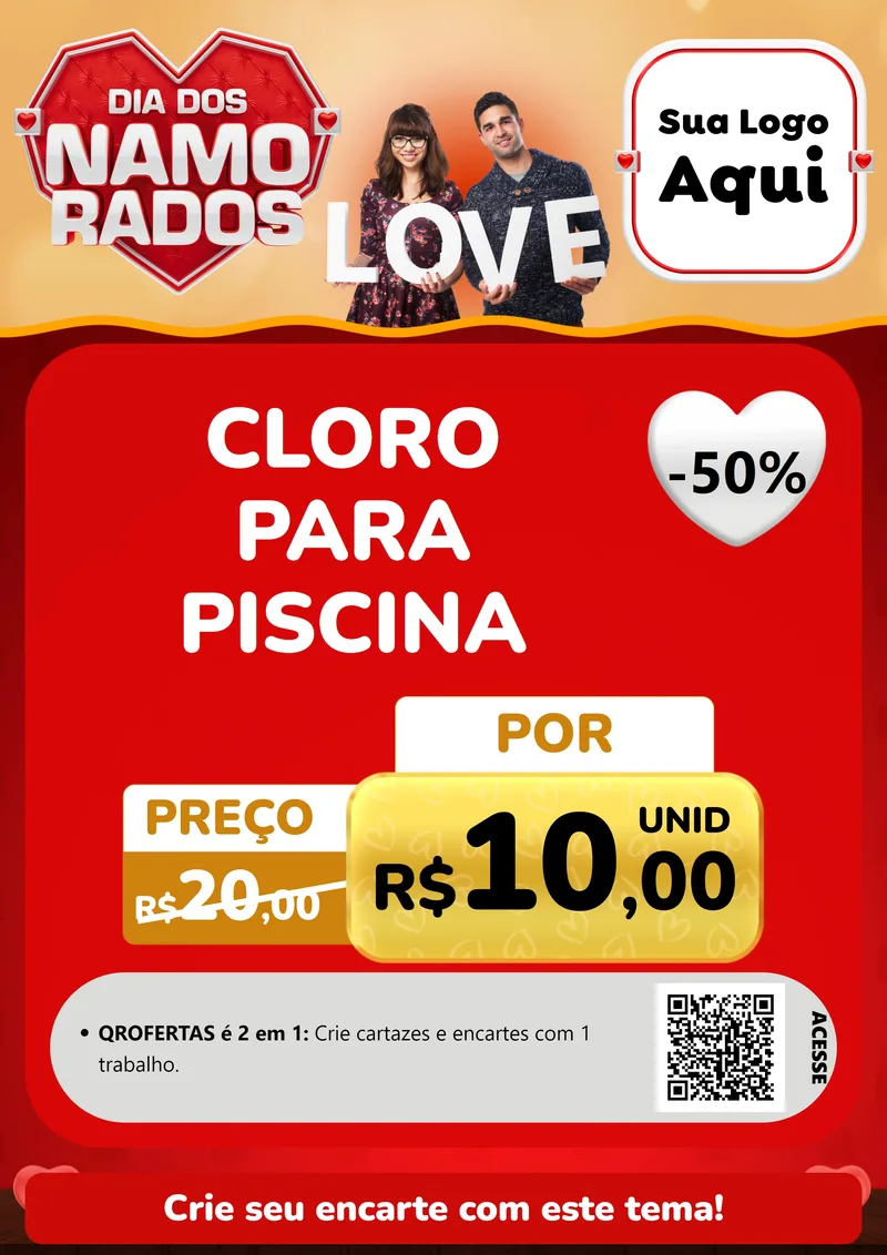 Modelo de Cartaz para Cartaz A4 Vertical com o tema Dia dos Namorados para Produtos para Piscina