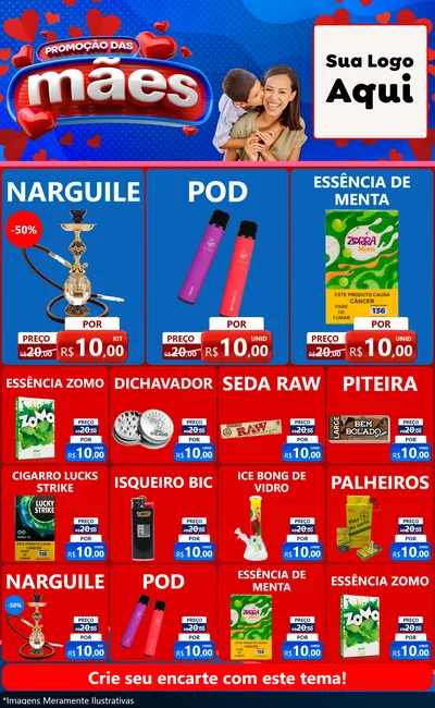 Modelo de Encarte para Encarte Grande com o tema Promoção das Mães para Tabacaria