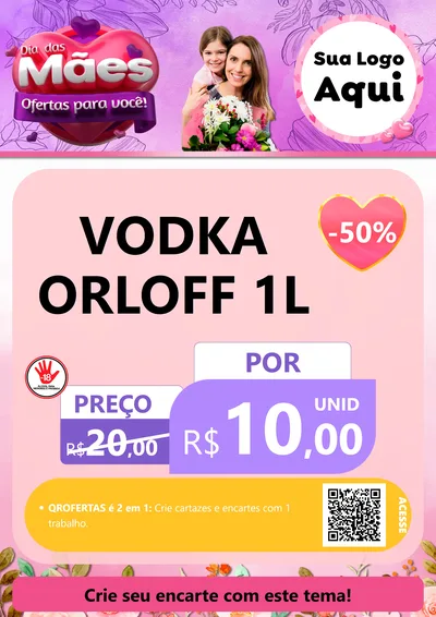 Modelo de Cartaz para Cartaz A4 Vertical com o tema Dia das Mães Ofertas para Você! para Distribuidora de bebidas