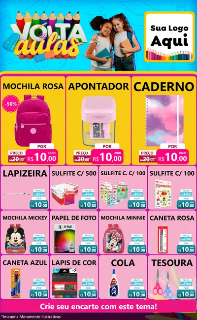 Modelo de Encarte para Encarte Grande com o tema Volta às Aulas para Papelaria
