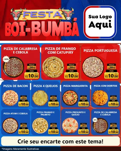 Modelo de Rede Social para Feed Instagram com o tema Festa Boi Bumbá para Pizzaria