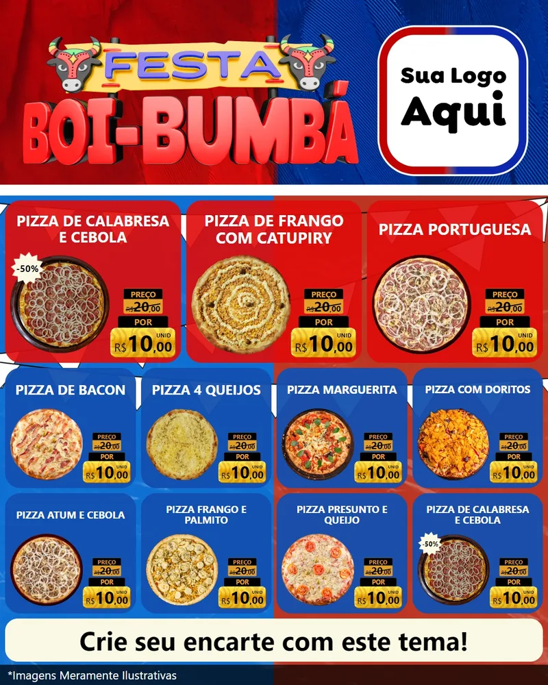 Modelo de Rede Social para Feed Instagram com o tema Festa Boi Bumbá para Pizzaria