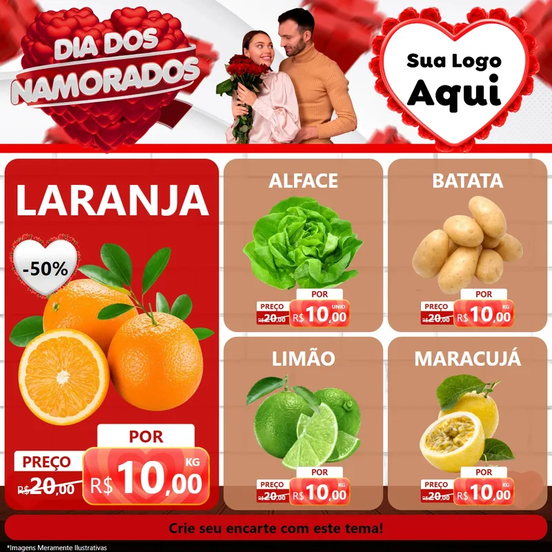 Modelo de Rede Social para Feed Facebook com o tema Dia dos Namorados para Hortifrúti