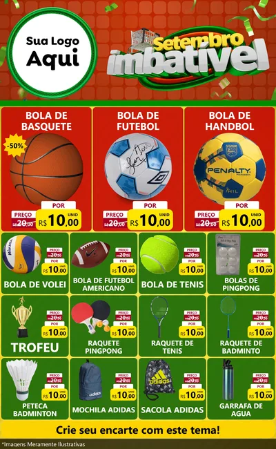 Modelo de Encarte para Encarte Grande com o tema Setembro Imbatível para Artigos Esportivos