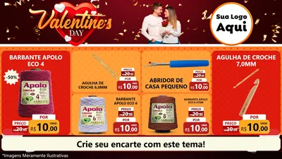 Modelo de TV para TV Horizontal com o tema Valentine's Day para Armarinho e Aviamentos
