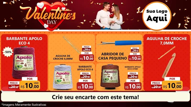 Modelo de TV para TV Horizontal com o tema Valentine's Day para Armarinho e Aviamentos