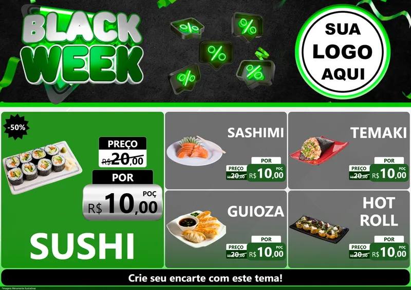 Modelo de Encarte para Encarte A4 Horizontal com o tema Black Week para Comida japonesa