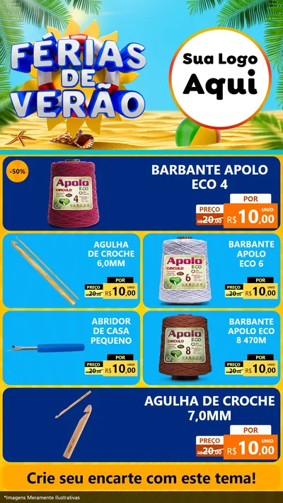 Modelo de TV para TV Vertical com o tema Férias de Verão para Armarinho e Aviamentos