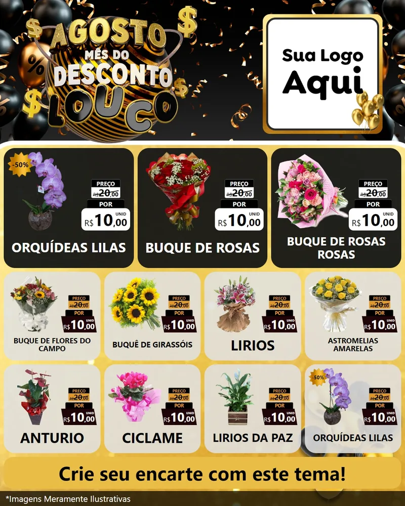 Modelo de Rede Social para Feed Instagram com o tema Agosto Mês do Desconto Louco para Floricultura e jardim