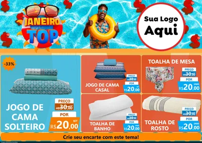 Modelo de Encarte para Encarte A4 Horizontal com o tema Janeiro Top para Cama, Mesa e Banho