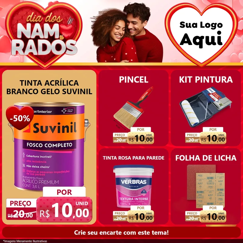 Modelo de Rede Social para Feed Facebook com o tema Dia dos Namorados para Tintas e Ferramentas