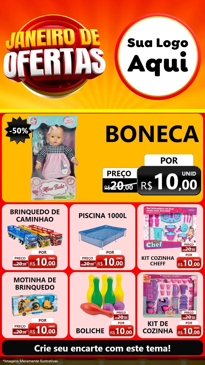 Modelo de Rede Social para Stories com o tema Janeiro de Ofertas para Brinquedos