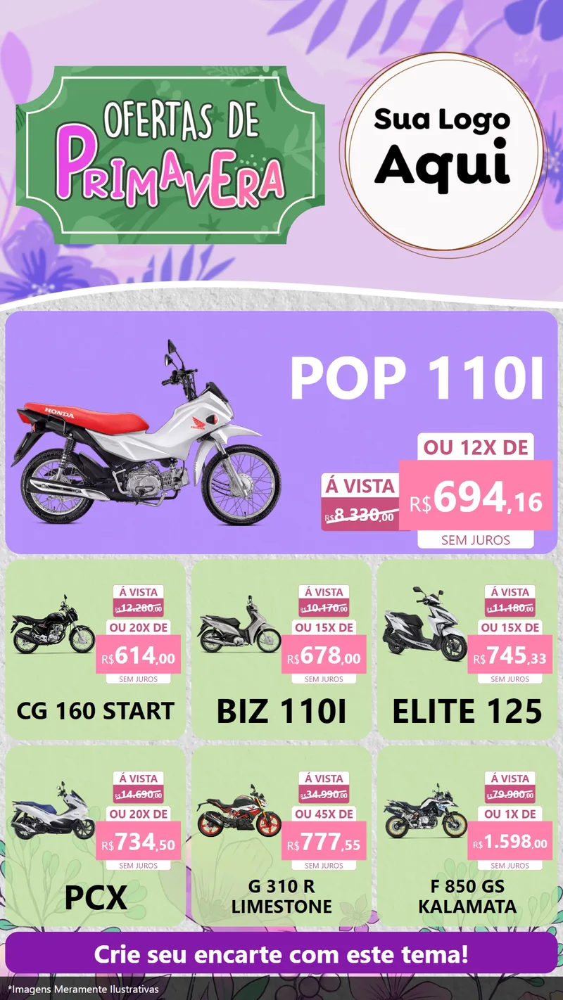 Modelo de Rede Social para Stories com o tema Ofertas de Primavera para Concessionaria de Motos
