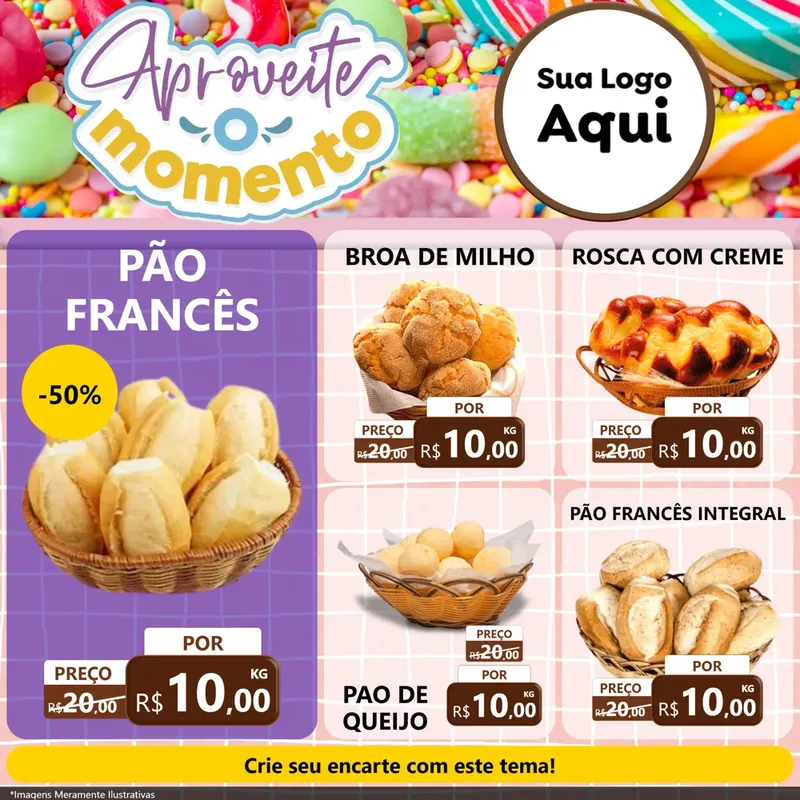 Modelo de Rede Social para Feed Facebook com o tema Aproveite o Momento - Doces para Padaria