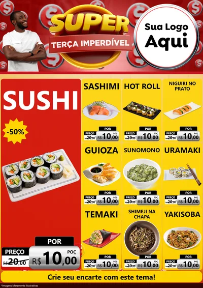 Modelo de Encarte para Encarte A4 Vertical com o tema Super Terça Imperdível para Comida japonesa