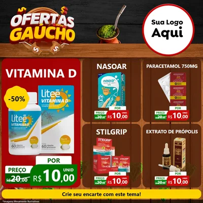 Modelo de Rede Social para Feed Facebook com o tema Ofertas Dia do Gaúcho para Farmácia
