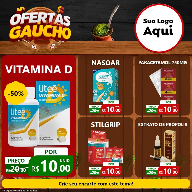 Modelo de Rede Social para Feed Facebook com o tema Ofertas Dia do Gaúcho para Farmácia