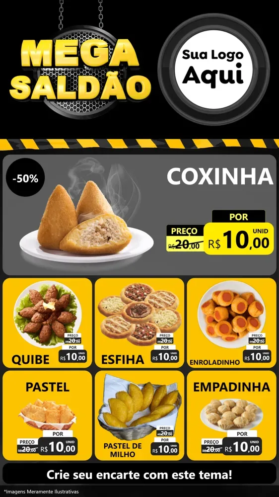Modelo de Rede Social para Stories com o tema Mega Saldão para Salgadaria