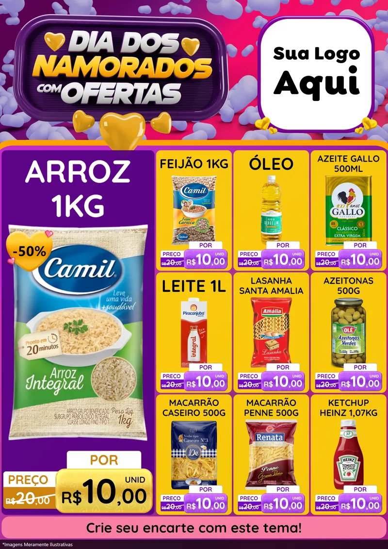Modelo de Encarte para Encarte A4 Vertical com o tema Dia Dos Namorados Com Ofertas para Supermercado