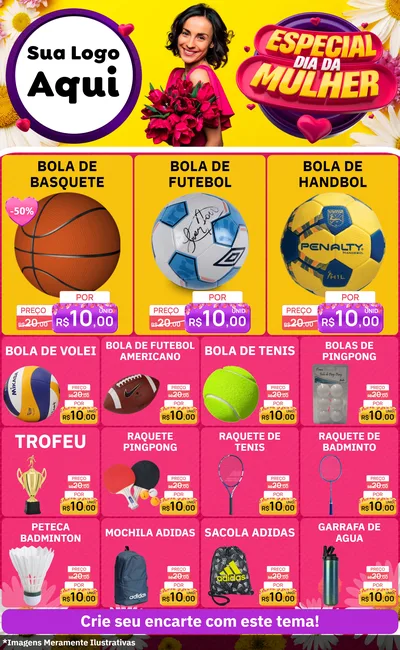 Modelo de Encarte para Encarte Grande com o tema Especial Dia da Mulher para Artigos Esportivos