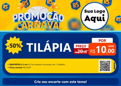 Modelo de Cartaz para Cartaz A4 Horizontal com o tema Promoção de Carnaval para Peixaria