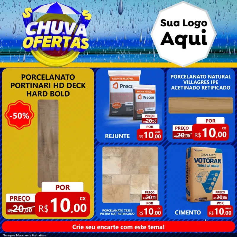 Modelo de Rede Social para Feed Facebook com o tema Chuva de Ofertas para Pisos e revestimentos