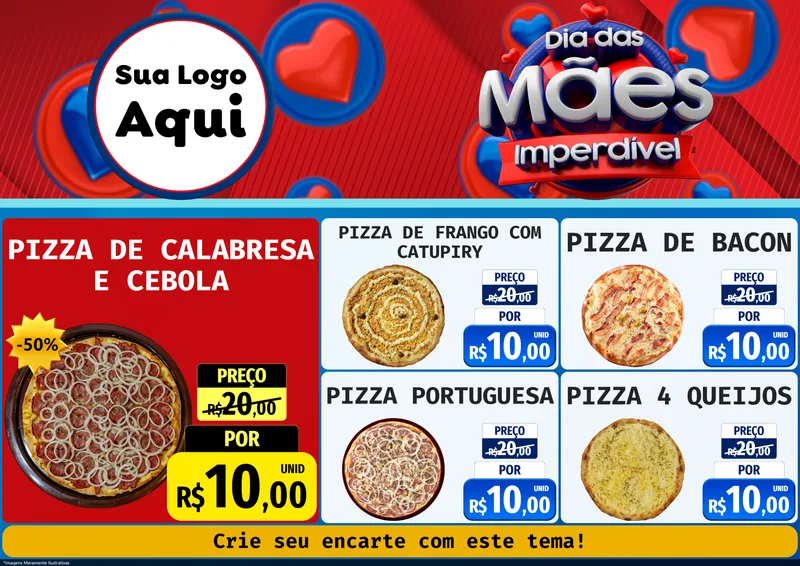Modelo de Encarte para Encarte A4 Horizontal com o tema Dia Das Mães Imperdível para Pizzaria