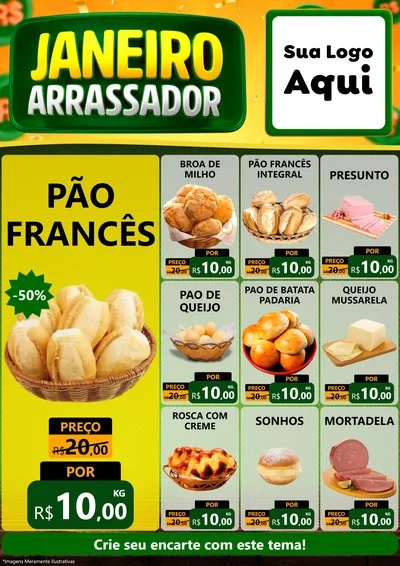 Modelo de Encarte para Encarte A4 Vertical com o tema Janeiro Arrasador para Padaria