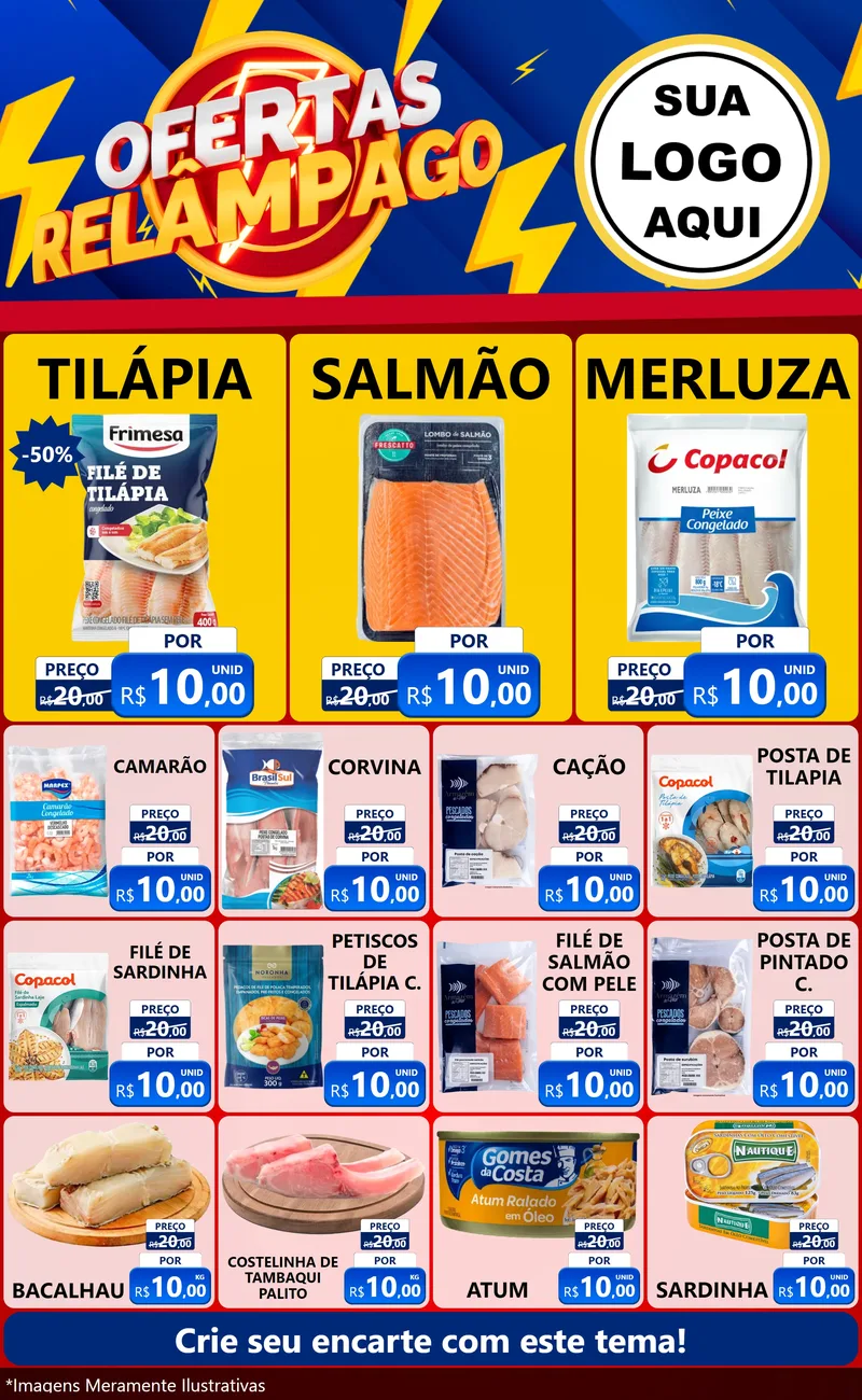 Modelo de Encarte para Encarte Grande com o tema Ofertas Relâmpago para Peixaria