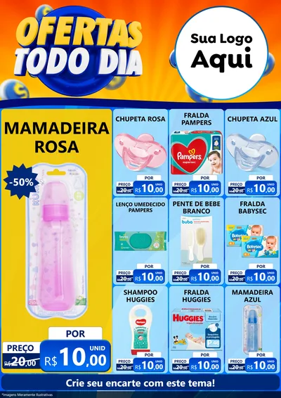 Modelo de Encarte para Encarte A4 Vertical com o tema Ofertas Todo Dia para Bebês