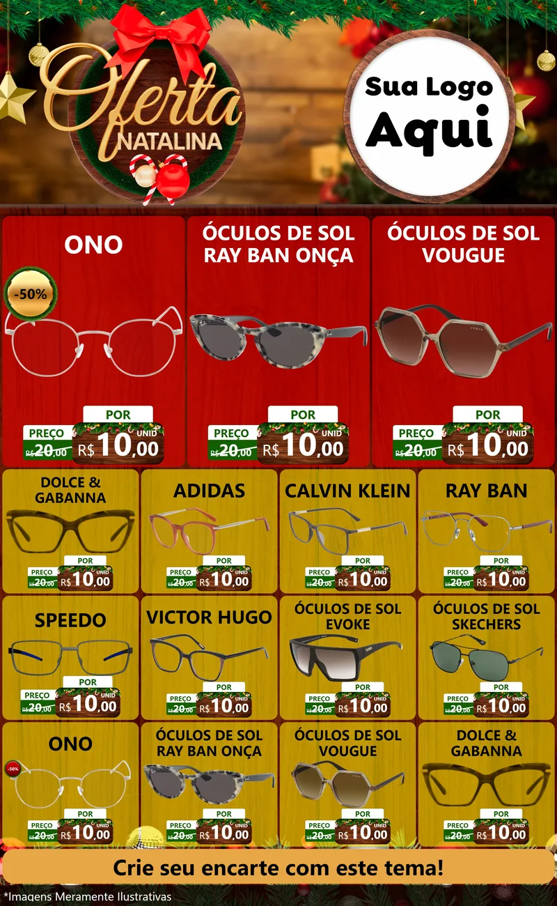 Modelo de Encarte para Encarte Grande com o tema Ofertas Natalina para Óticas