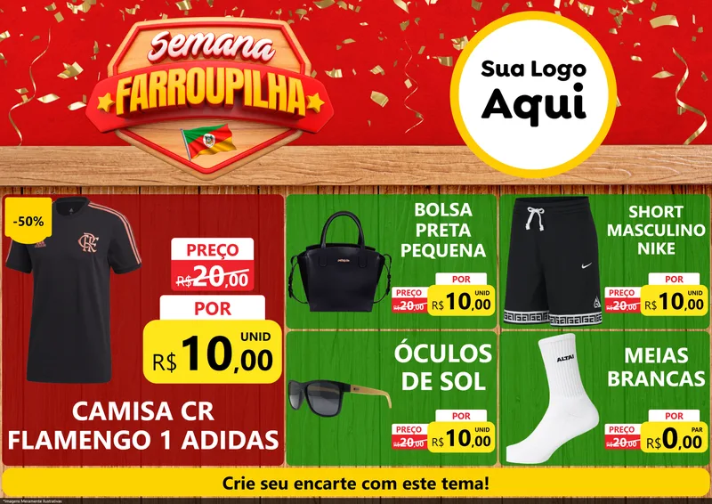 Modelo de Encarte para Encarte A4 Horizontal com o tema Semana Farroupilha para Roupas e acessórios