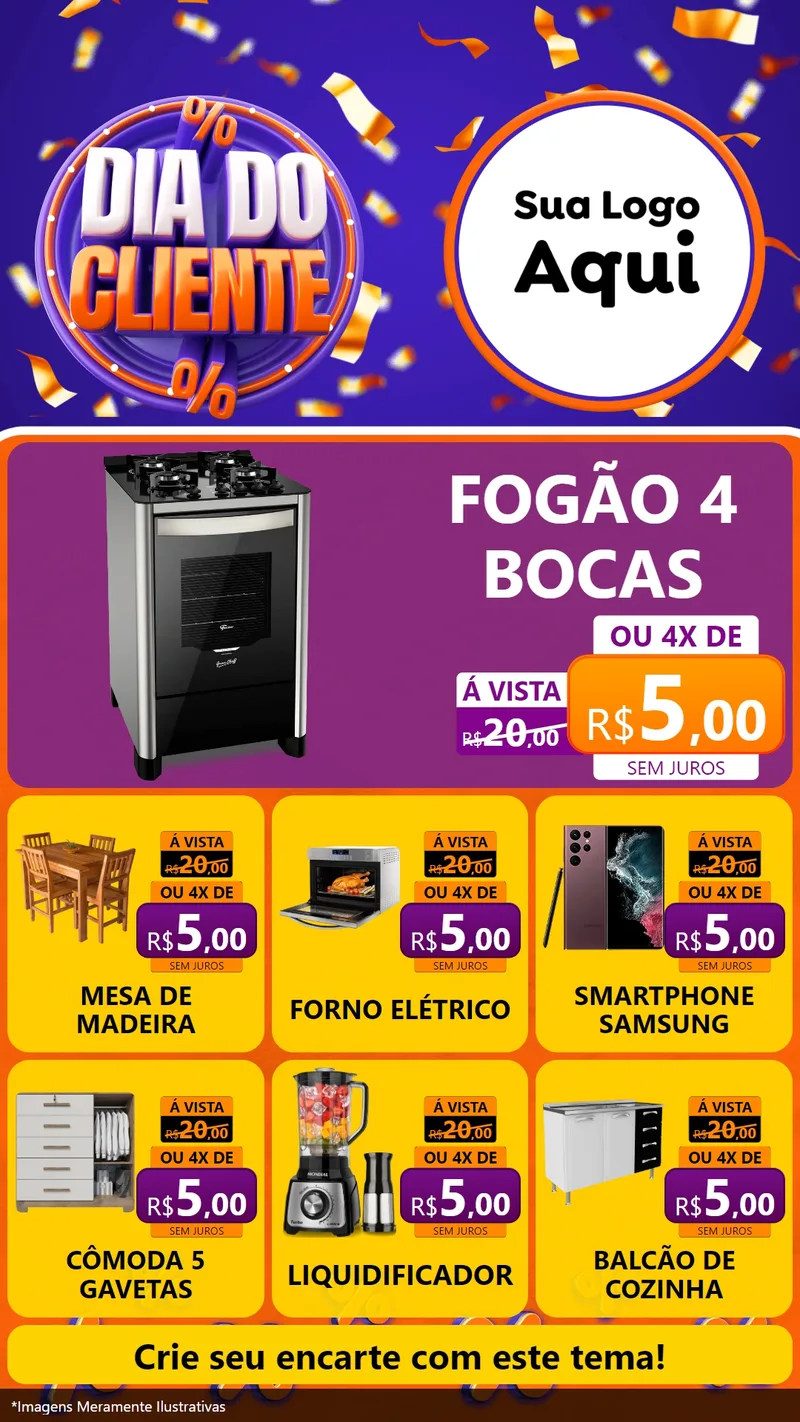 Modelo de Rede Social para Stories com o tema Dia do Cliente para Móveis e Eletro