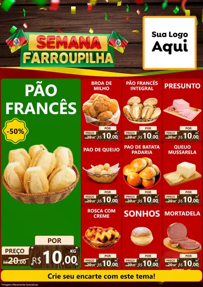 Modelo de Encarte para Encarte A4 Vertical com o tema Semana Farroupilha para Padaria