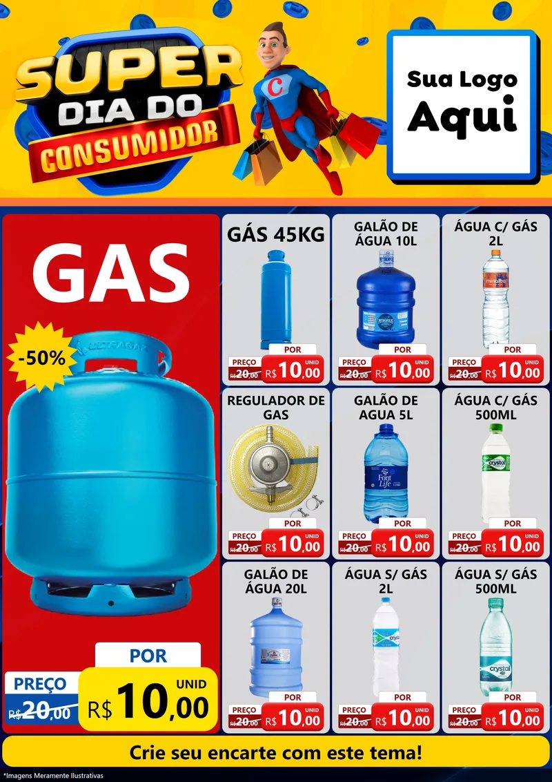 Modelo de Encarte para Encarte A4 Vertical com o tema Super Dia do Consumidor para Água e gás