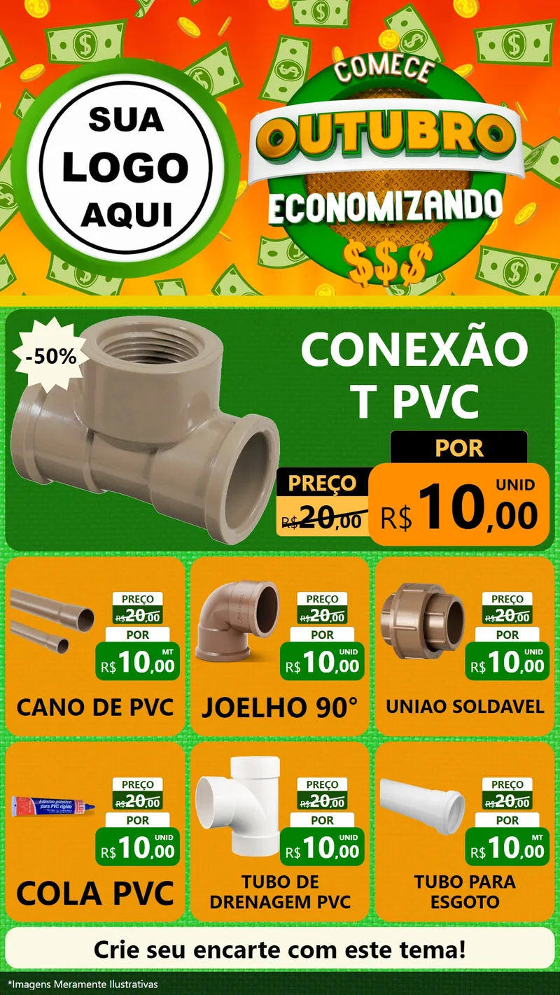 Modelo de Rede Social para Stories com o tema Comece Outubro Economizando para Tubos e conexões