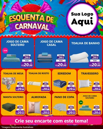 Modelo de Rede Social para Feed Instagram com o tema Esquenta de Carnaval para Cama, Mesa e Banho