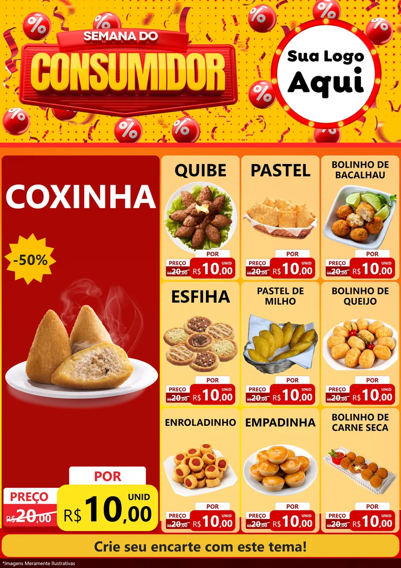 Modelo de Encarte para Encarte A4 Vertical com o tema Semana do Consumidor para Salgadaria