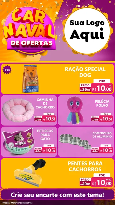 Modelo de TV para TV Vertical com o tema Carnaval de Ofertas para Pet Shop