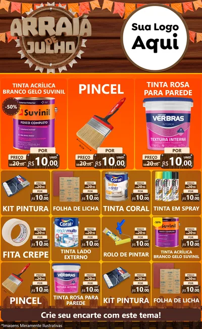 Modelo de Encarte para Encarte Grande com o tema Arraiá de Julho - Junina para Tintas e Ferramentas
